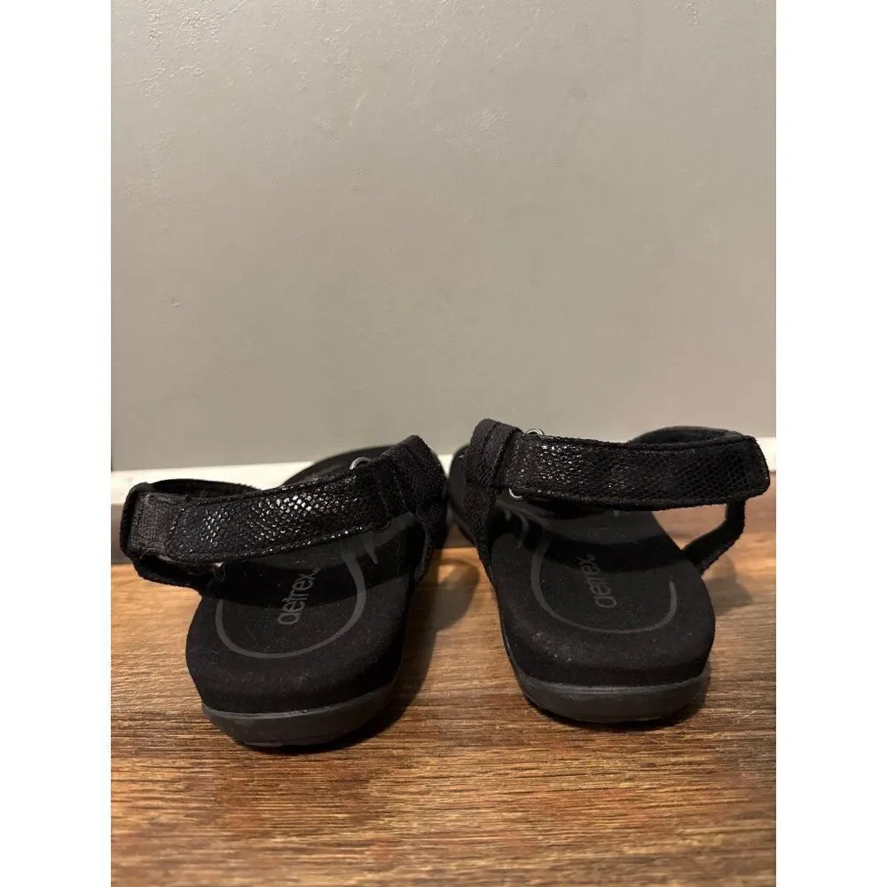 Aetrex Jade Sparkle Orthotic Thong‎ Sandal Black Size 6-6.5